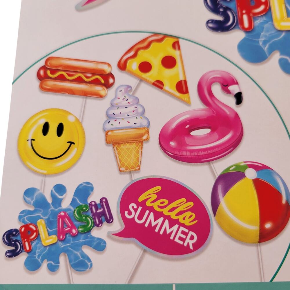 Summer Party Photo Props - Beach Ball, Flamingo, Ice Cream, 8-Piece Set